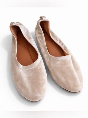 H&M Velvet Ballet Flats Champagne Beige Slip On Round Toe 8